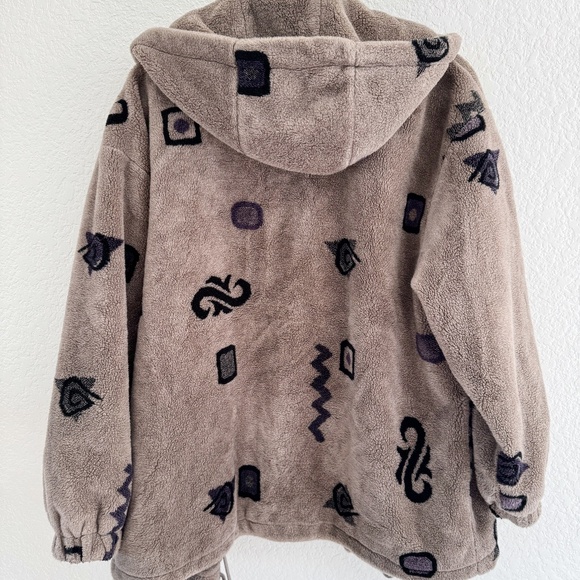 Vintage Forecaster Fleece Jacket Geometric Print Zip Up Hooded Petite - Picture 7 of 8
